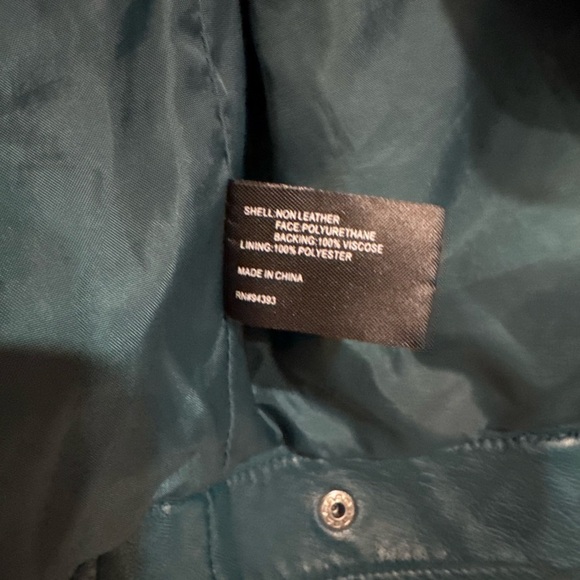 Coffee shop Teal pleather biker jacket xs. - Picture 6 of 11